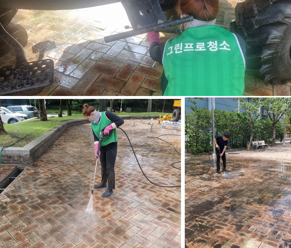 군포 중앙공원 보도 블럭 이끼청소 - 새로운 바닥으로 공원을 더욱 아름답게 관한 작업사진입니다.